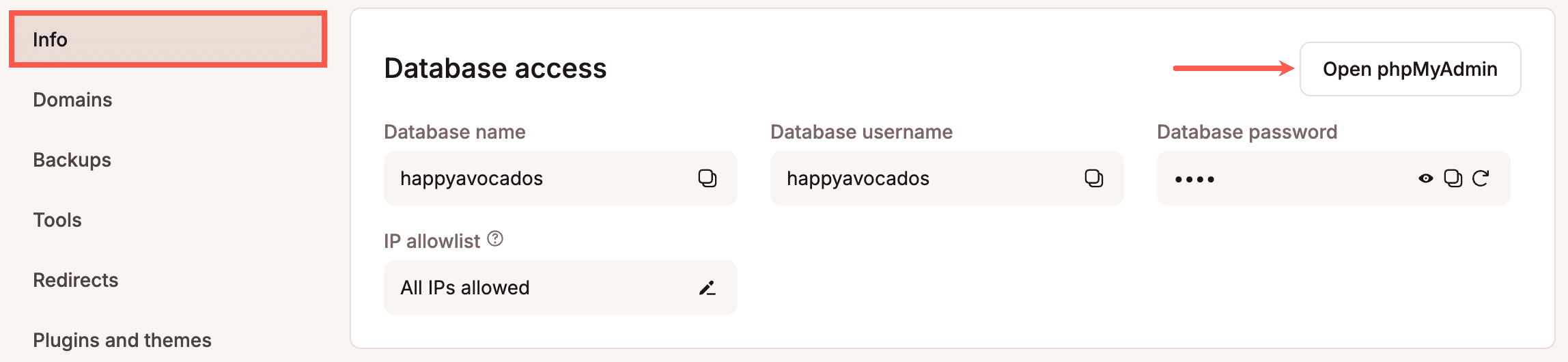 Acessando o phpMyAdmin no painel MyKinsta.